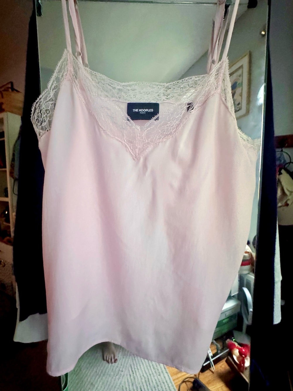 The Kooples Blush Pink Lace-Trim Silk Cami